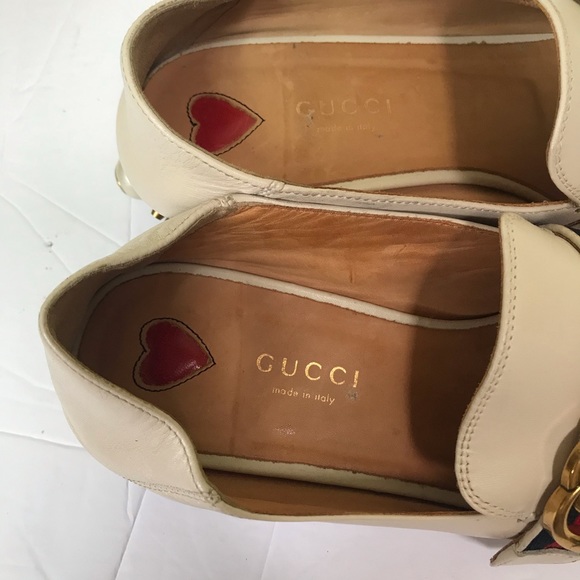 GUCCI Peyton Leather Pearl Heels Marmont GG Shoes Loafers Designer Gold Hardware - Picture 8 of 17